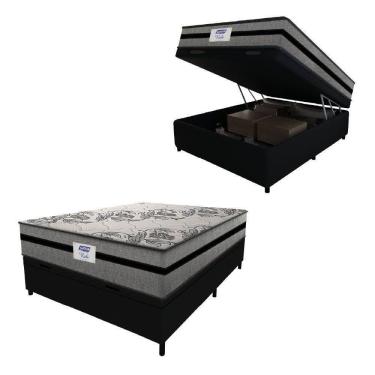 Imagem de Cama Box Baú Casal Colchão Gazin Com Molas Ensacadas Rubi 138x188x73cm Suede Preto/Cinza