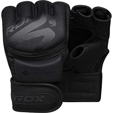 Imagem de Luvas RDX MMA para artes marciais brilhantes | Luvas de couro de convexo preto fosco de palma aberta | Bom para lutas em gaiolas, saco de perfuração, Muay Thai, kickboxing e treinamento de combate, Matte Black, X-Large