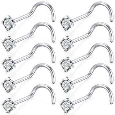 Imagem de Gnznzko 18G 20G 22G Anéis de nariz de titânio de aço inoxidável para mulheres anéis de nariz em forma de L brincos de nariz parafuso piercing de nariz joias para mulheres CZ 1,5 mm 2 mm 2,5 mm 3 mm 10