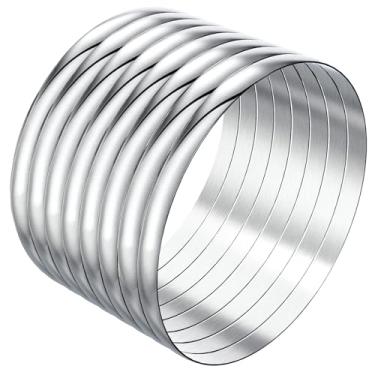 Imagem de Linkidea Conjunto de pulseiras femininas plus size, conjunto de 8 pulseiras redondas extragrandes de aço inoxidável, XX-Large, Aço inoxidável, Sem Pedra Preciosa