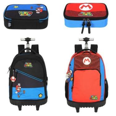 Imagem de Kit Mochila De Rodinha + Estojão 100 Pens juvenil Super Mario Bros-Lux