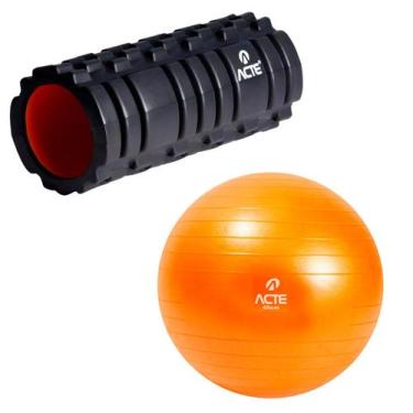Imagem de Kit Pilates Yoga Rolo De Massagem Liberação Miofascial + Bola Com Bomb