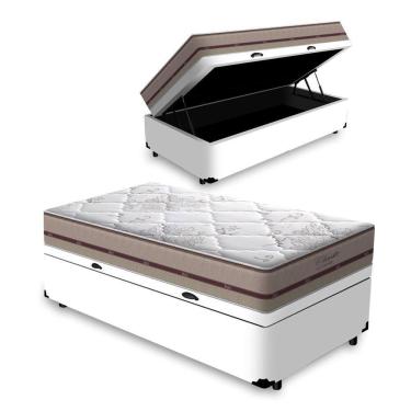 Imagem de Cama Box Baú Solteiro King Branco + Colchão De Molas Ensacadas - Anjos - Classic - 96x203x59cm