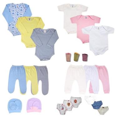 Imagem de Kit 22 Peças Roupas Bebê Body Liso Mijão Touca Luva Meia - Tanran Baby