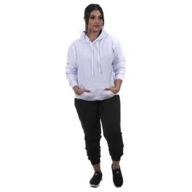 Imagem de Conjunto Moletom Feminino Calça Preta e Blusa de Moletom cor Branco - 