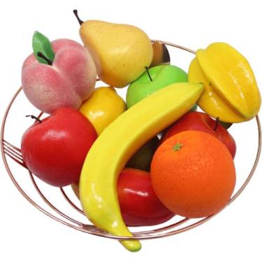 Imagem de Kit Fruteira Frutas Artificial Isopor E Cesta Inox Rose Gold - Genéric