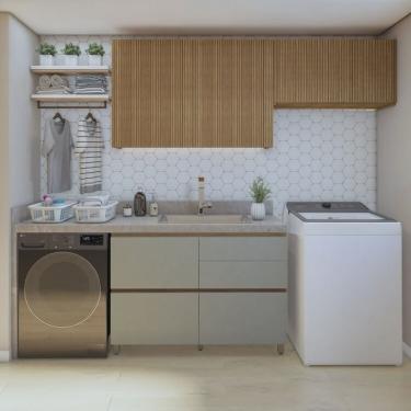 Imagem de Lavanderia Modulada com 2 Armários Aéreos e Balcão 100% Mdf Rainha