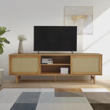 Imagem de Rack para TV até 65 Polegadas Madeira Maciça Magna Porta Rattan 1,9m CabeCasa MadeiraMadeira