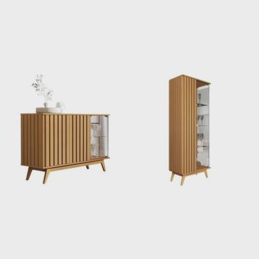 Imagem de Conjunto Açaí Ripado de Cristaleira e Buffet 3 Portas Nature