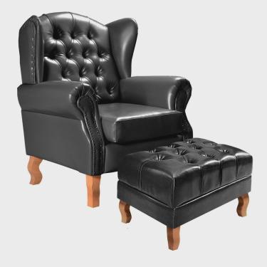 Imagem de Poltrona e Puff Chesterfield Imperador Decoração Retrô Vintage