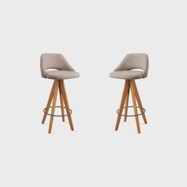 Imagem de Kit 2 Banquetas Giratórias Estofadas com Encosto Nicole Bege