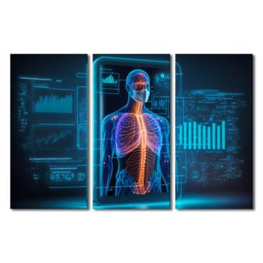 Imagem de TUMOVO Decoração de parede em tela de 3 painéis para decoração de sala de estar, decoração de casa, imagem de esqueleto humano, decoração de parede para quarto, tecnologia médica, pôster e impressões