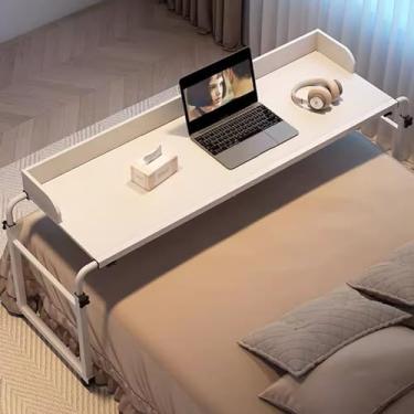 Imagem de Mesa de cama 115-210 cm com rodas, altura ajustável 65-95 cm mesa de computador em pé bandeja de alimentos mesa médica com rodinhas para casa e hospital