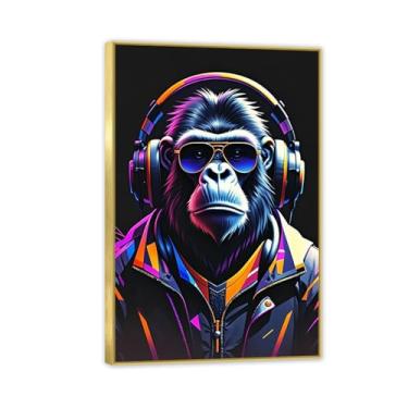 Imagem de SDYJ6GSW Arte de parede com impressão em tela de grafite Monkey Street, chimpanzé dominador e feroz, arte em tela animal Banksy para meninos adolescentes quarto sala de estar decoração de parede 60 x