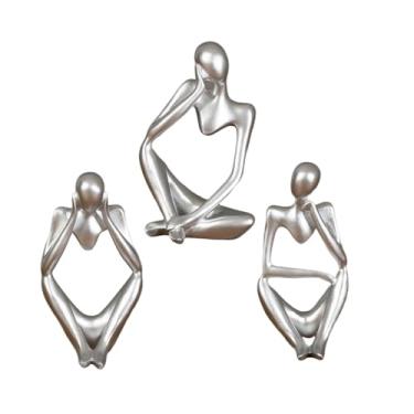 Imagem de VORAGA 3 Peças de Resina Estátua Estatueta de Rodin's Thinker Prateado Metal