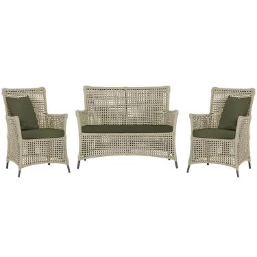 Imagem de Jogo Sofá e 2 Poltronas de Área Igapó Alumínio Pintura Preta Corda Náutica Estofado 13 Trama