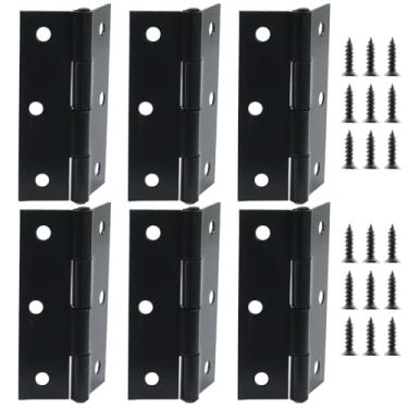 Imagem de Luomorgo Pacote com 6 mini dobradiças de 6 cm, dobradiça de armário de aço inoxidável, dobradiça de porta dobrável pequena para caixa de madeira, artesanato (preto)