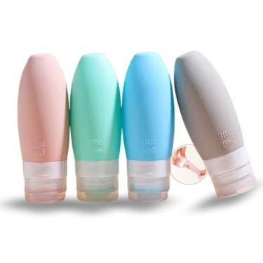 Imagem de Kit Viagem 4 Frascos em Silicone 90ml - Porta Shampoo, Condicionador, Creme e Sabonete Líquido - Reutilizável, Anatômico e Portátil