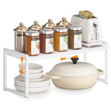 Imagem de DOLALIKE Organizador expansível de bancada de cozinha, organizadores de prateleira de armário empilháveis, armazenamento de despensa para armazenamento de despensa para banheiro e escritório (branco