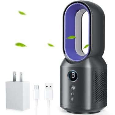 Imagem de let'me Ventilador de mesa de 33 cm, ventilador de mesa sem lâmina, ventilador oscilante de 106°, controle de toque com 3 velocidades e luz noturna, pequeno ventilador de mesa silencioso para uso