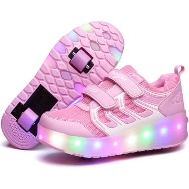 Imagem de Tênis esportivo Nsasy Roller Shoes infantil para meninos e meninas com rodinhas, Ws-pink-double, 1 Little Kid