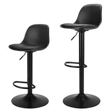 Imagem de Finnhomy Conjunto de 2 bancos de bar giratórios com apoio para os pés e encosto ergonômico de polipropileno, bancos de balcão modernos ajustáveis em altura do balcão para cozinha, preto
