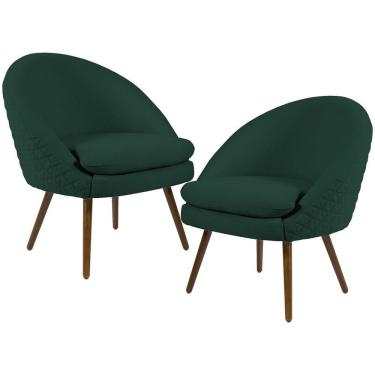 Imagem de Kit 02 Poltronas Pés Palito Tressê Linho Verde Musgo C-117