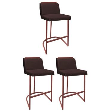 Imagem de Kit 03 Banquetas Com Encosto Confort Bistrô Cozinha Ferro Bronze Corino Marrom Amey Decor