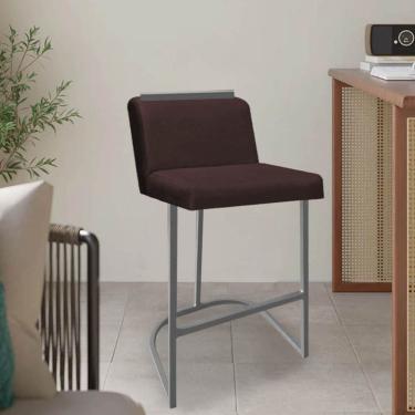 Imagem de Banqueta Com Encosto Nynna Luxo Confort Bistrô Cozinha Ferro Cinza Corino Marrom - Amey Decor