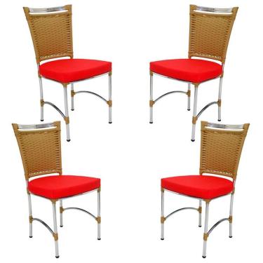 Imagem de 4 Cadeiras Em Alumínio E Fibra Sintética Jk Cozinha Edícula Avelã E Vermelho