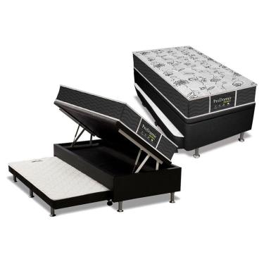 Imagem de Cama Box Baú C/Auxiliar Solteiro: Colchão Molas Probel Prolastic Sleep Black + Base Black(88X188)
