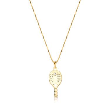 Imagem de Colar Raquete Beach Tennis Com Ponto De Luz Revestido Em Ouro