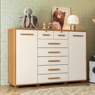 Imagem de Cômoda Infantil 2 Portas 7 Gavetas Trapézio Carvalho Grife-off White