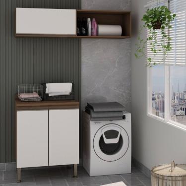 Imagem de Conjunto Para área De Serviço Com Balcão 2 Portas E Armário Aéreo Acquaflex Relax ébano-off White