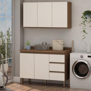 Imagem de Conjunto Para área De Serviço Com Balcão 2 Portas E 3 Gavetas E Armário Aéreo 3 Portas Low Dry ébano-off White