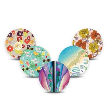 Imagem de ExpressionMed - Adesivos para Libre 3 (pacote com 5) - Feito nos EUA, impermeável, não desfia, fitas de sensor CGM pré-cortadas (pacote com variedade Beachy)