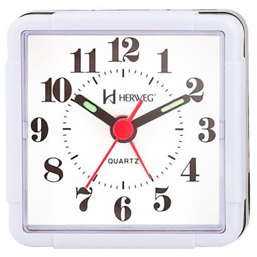 Imagem de Relogio Despertador Quadrado Analógico Branco Herweg 2504