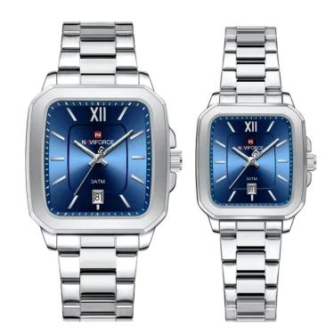 Imagem de Relogios De Pulso Analógico Conjunto De Casal Em Aço Inoxidavel Design Quadrado Impermeavel Azul