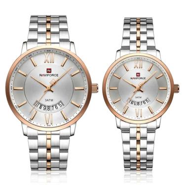 Imagem de Relogio De Pulso Conjunto Casal Em Aço Inoxidável De Quartzo Design Casual Impermeavel 3atm Prata Rose