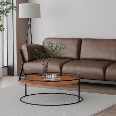 Imagem de Mesa Centro Arcos Estilo Industrial Decorativa Moderna Redonda Preto Nozes