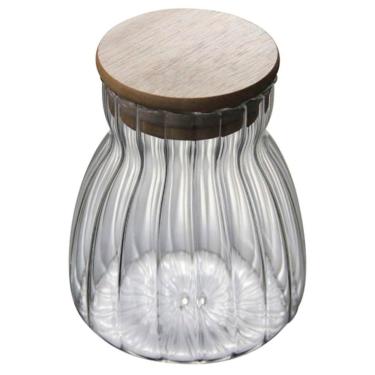 Imagem de Pote Hermético Com Frisos Tampa Bambu Recipiente Vidro 450ml
