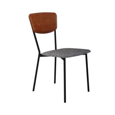 Imagem de Cadeira Fixa Estofada Vintage Retrô Névoa Prata-caramelo-preto Fosco