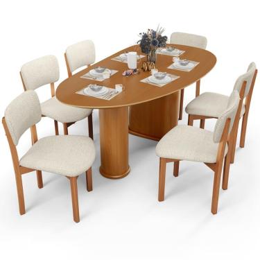 Imagem de Mesa Para Sala De Jantar Ourense Com 06 Cadeiras Sala De Jantar Dara L02 Linho Champagne - Lyam Decor