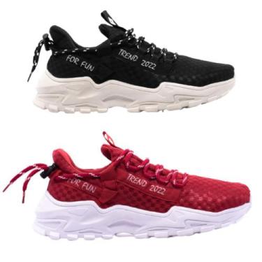 Imagem de Kit 2 Tênis Masculino Rekoba Live For Fun Original, Preto, Vermelho, 3