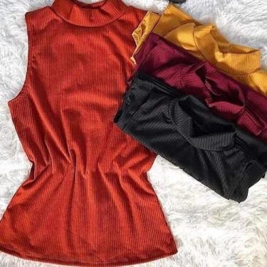 Imagem de Blusa feminina cavada sem bojo canelada gola alta - Filó Modas