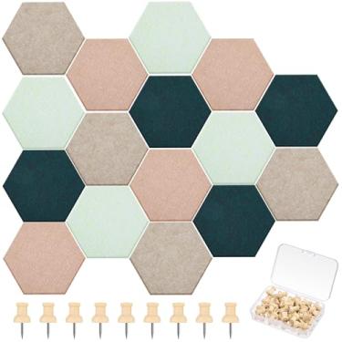 Imagem de Mindsoft 16 peças de quadro hexagonal de cortiça para paredes com 50 pinos de pressão de madeira 17 x 15 cm placa de avisos de feltro para quadro de avisos autoadesivo para casa, foto, escritório,