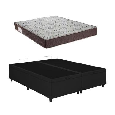Imagem de Cama Box Baú Casal Bipartido Preto Colchão ISO 150 D45 - Ortobom