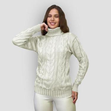 Imagem de Suéter Feminino Tricô Gola Alta Trançado Casual Inverno - GIP, Off, Wh