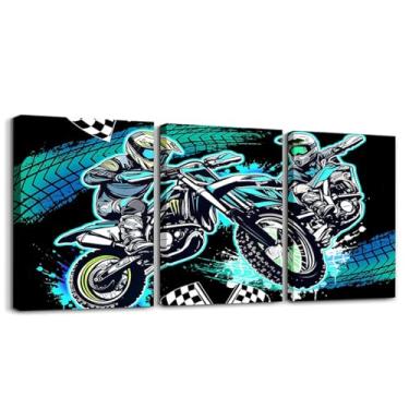 Imagem de Feelyou Pintura de parede infantil Dirt Bike Picture Decor Racing Motocross Rider arte de parede sala de estar quarto meninos meninas motocicleta pintura de parede pôsteres esportes radicais