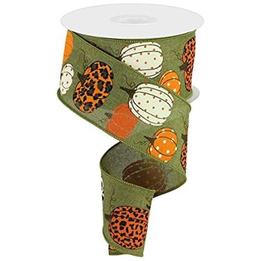 Imagem de Abóboras com estampa de oncinha em tela, 9 metros (verde samambaia, laranja, 6,3 cm)